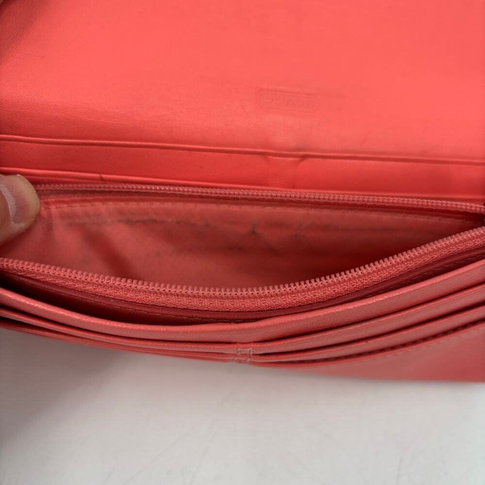 Coach Leather Bonnie Slim Envelope Wallet Double Zipper Coral and Pink‎ 8 Inch - Picture 5 of 13